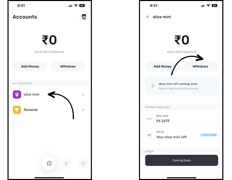 transfer money from Slice Mini to Bank Account